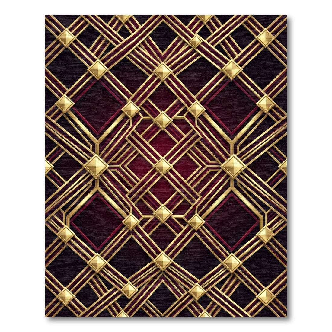 Art Deco Gold Lattice Burgundy Geometric Rug