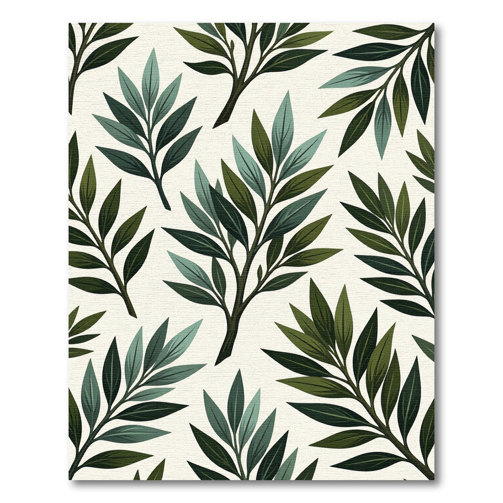 Green Leafy Branches Repeating Pattern Rug