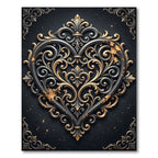 Ornate Gold Black Heart Filigree Rug