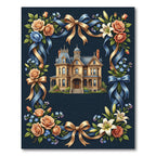 Elegant Victorian Estate Floral Ribbon Border Rug