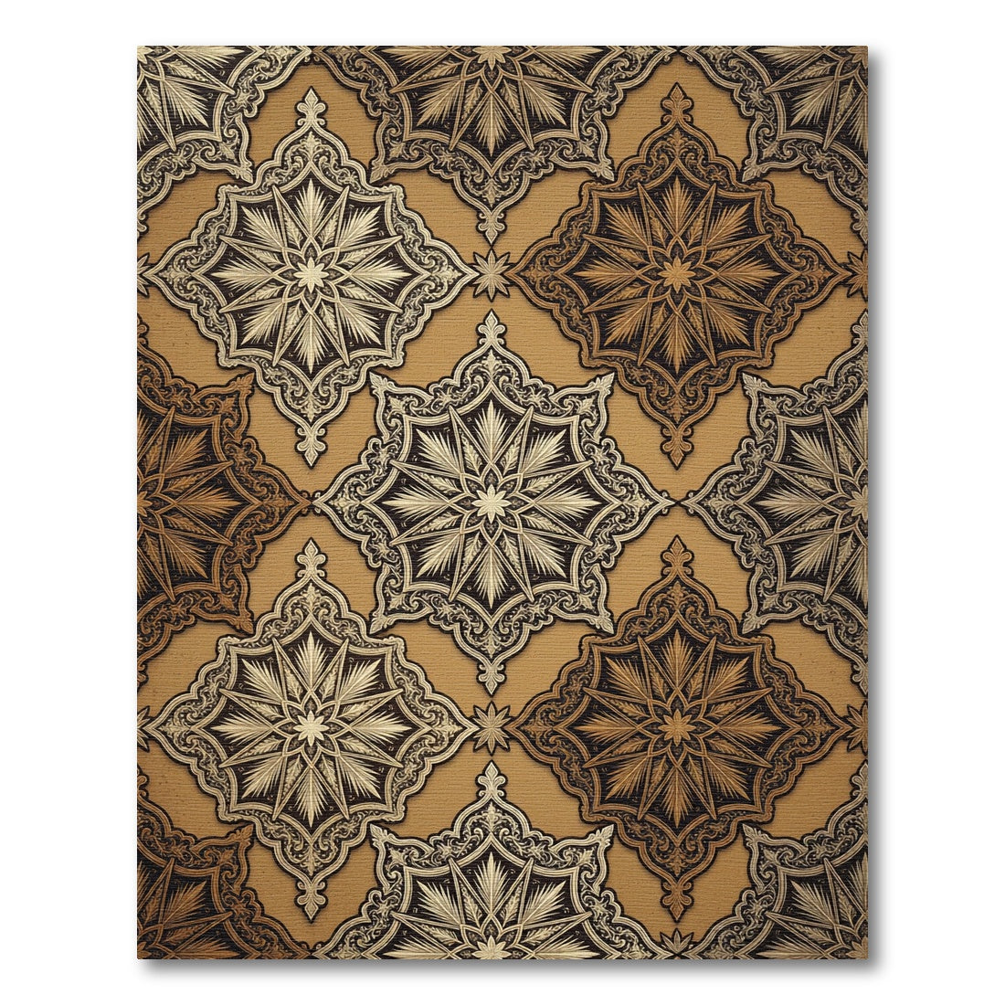 Ornate Gold Brown Starburst Medallion Rug
