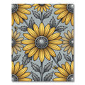 Golden Sunflower Gray Botanical Illustration Rug