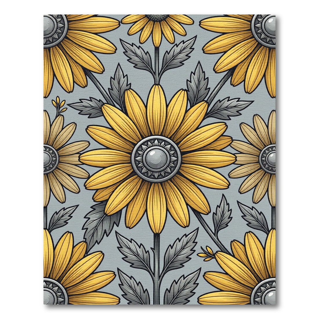 Golden Sunflower Gray Botanical Illustration Rug