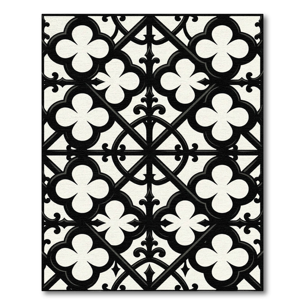 Black and White Gothic Quatrefoil Grid Rug