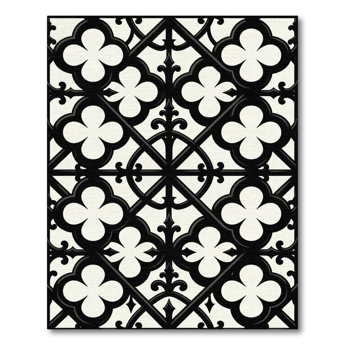 Black and White Gothic Quatrefoil Grid Rug