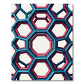 Bold Geometric Azure and Crimson Hexagon Rug