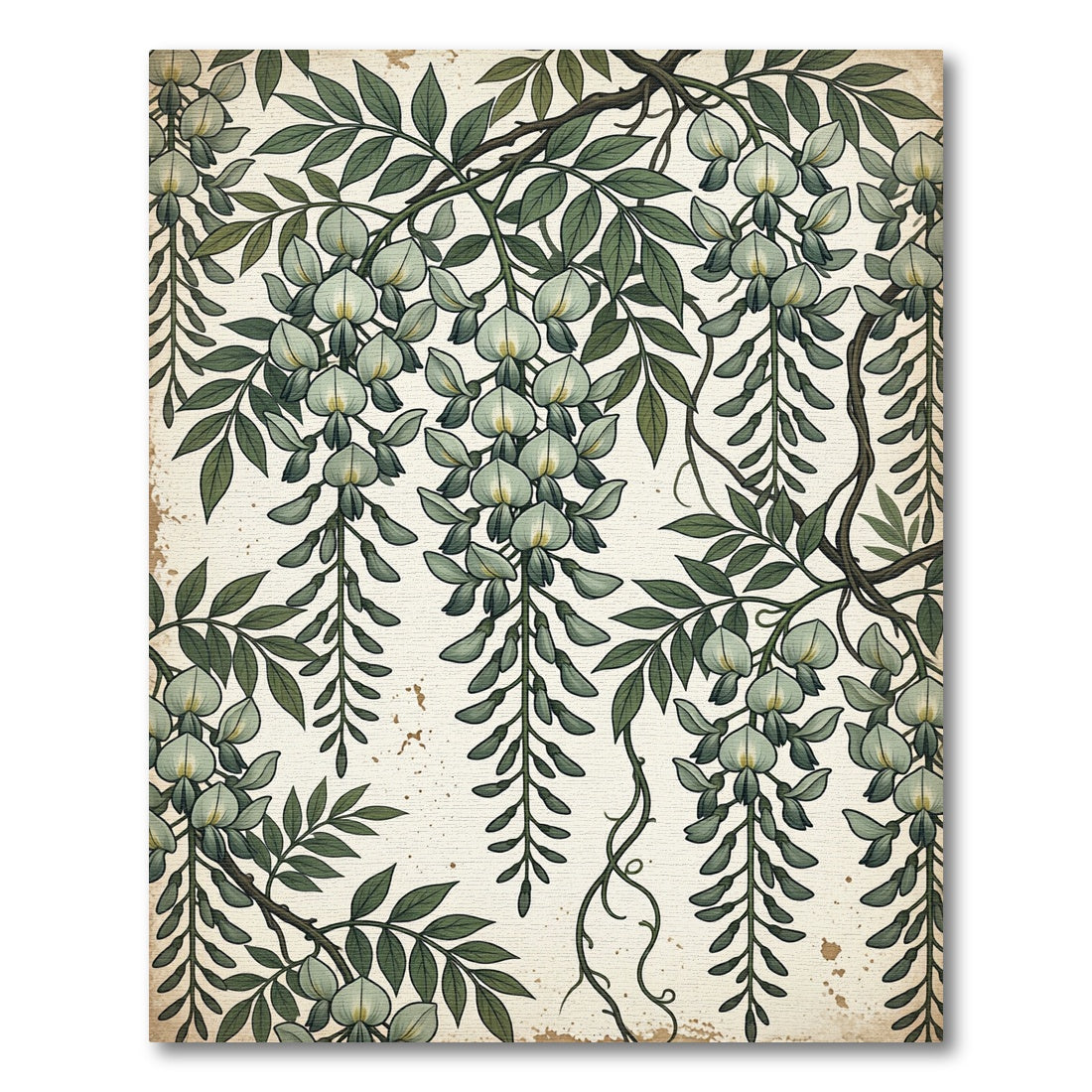 Cream Green Wisteria Floral Garland Rug