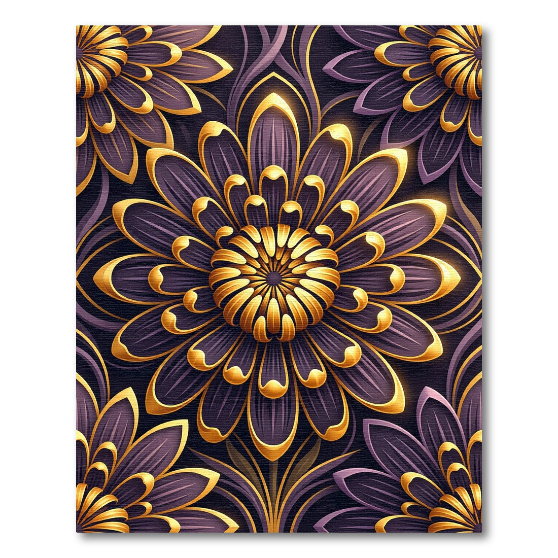 Elegant Golden Floral Violet Art Nouveau Rug