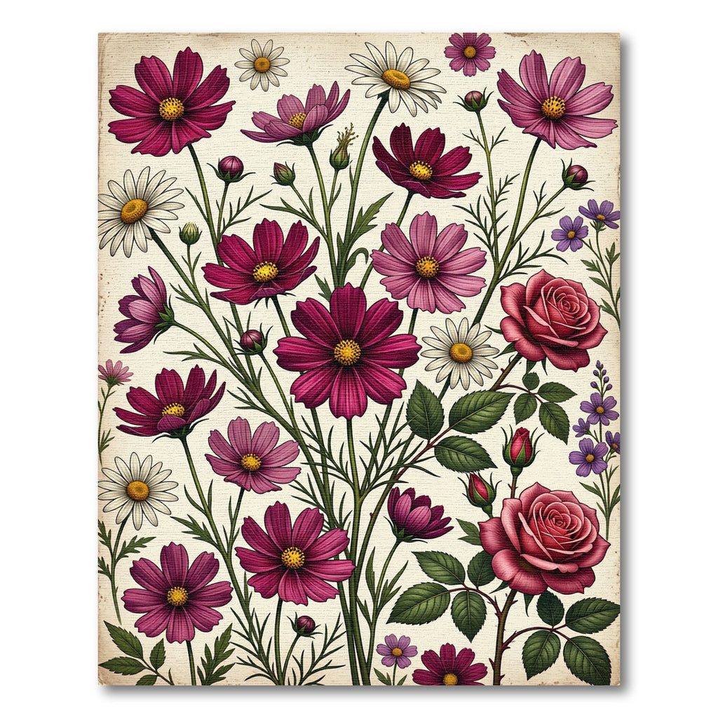 Vintage Pink Cosmos and Rose Meadow Rug