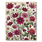 Vintage Pink Cosmos and Rose Meadow Rug