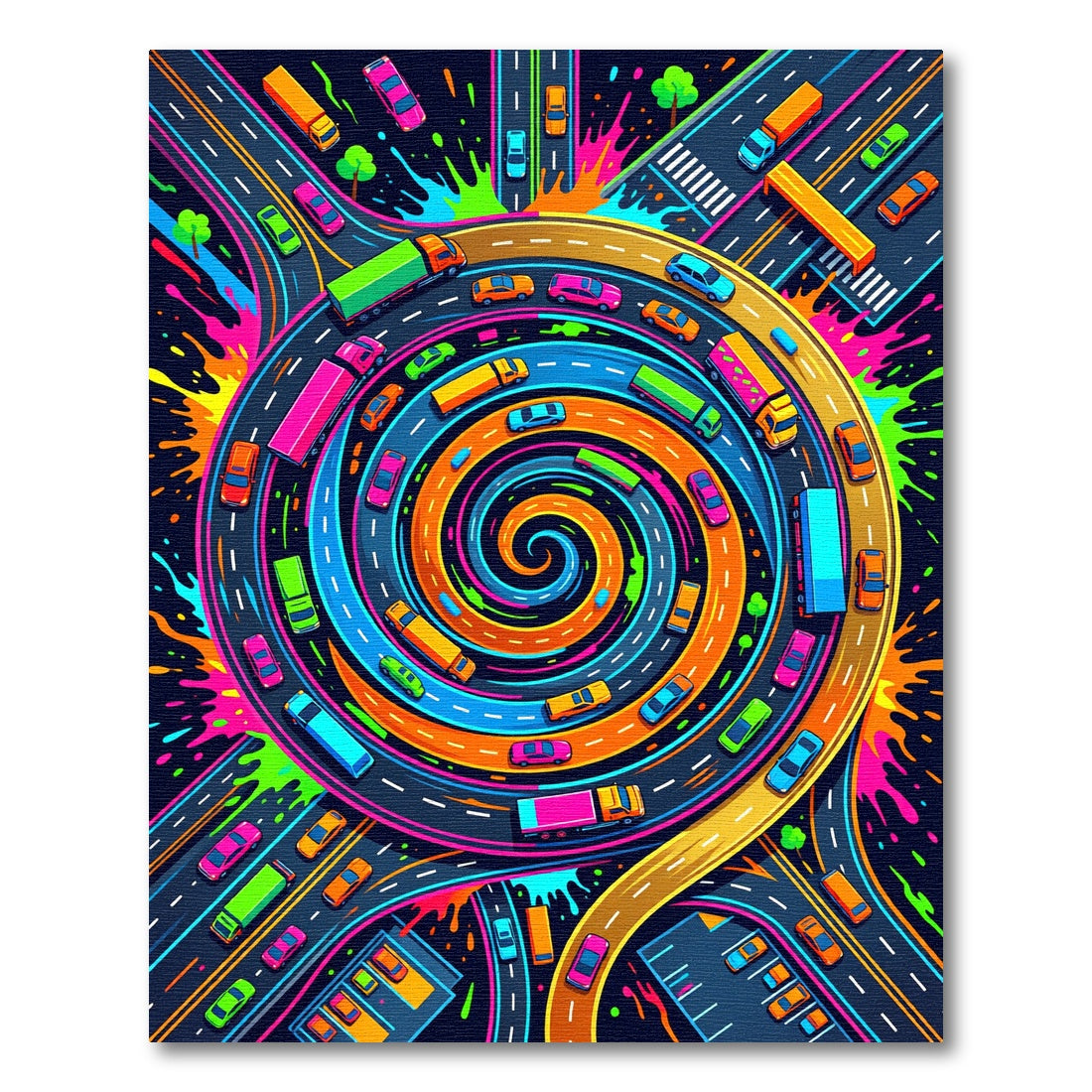Vibrant Neon Spiral Roadway Pop Art Rug