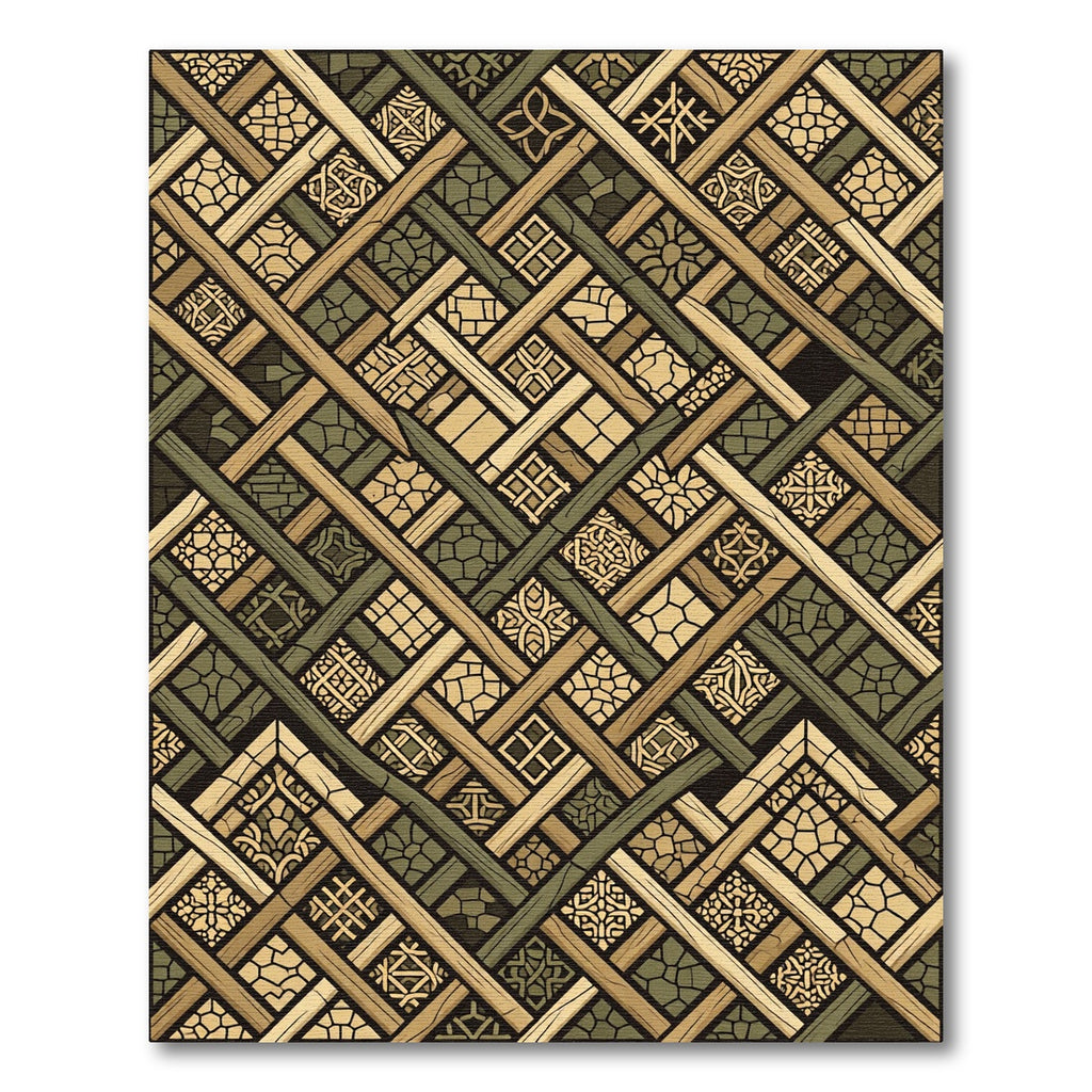 Earthy Olive Geometric Woven Lattice Rug
