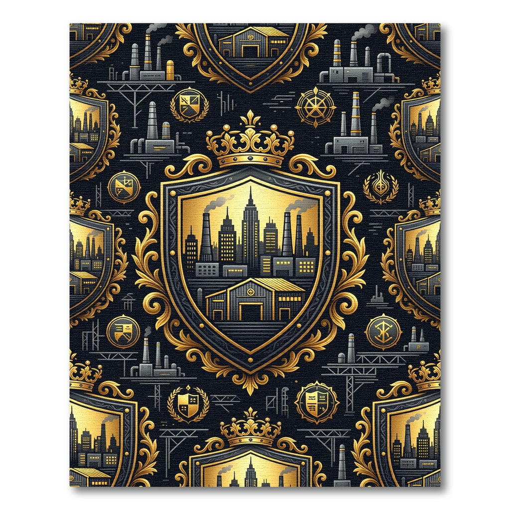 Golden Royal Industrial Emblem Navy Crest Rug