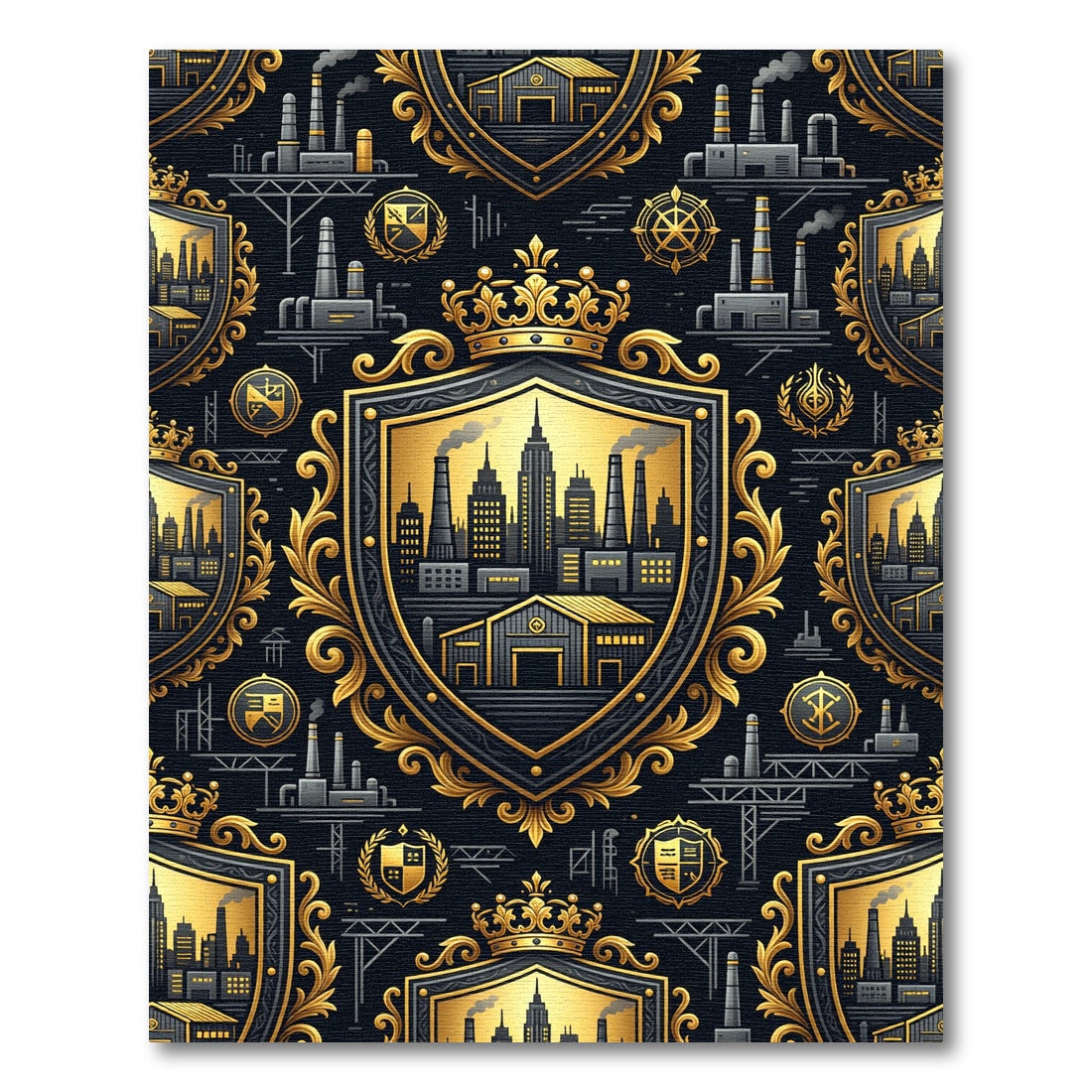 Golden Royal Industrial Emblem Navy Crest Rug