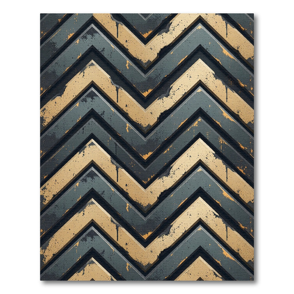 Weathered Gold and Black Chevron Rug
