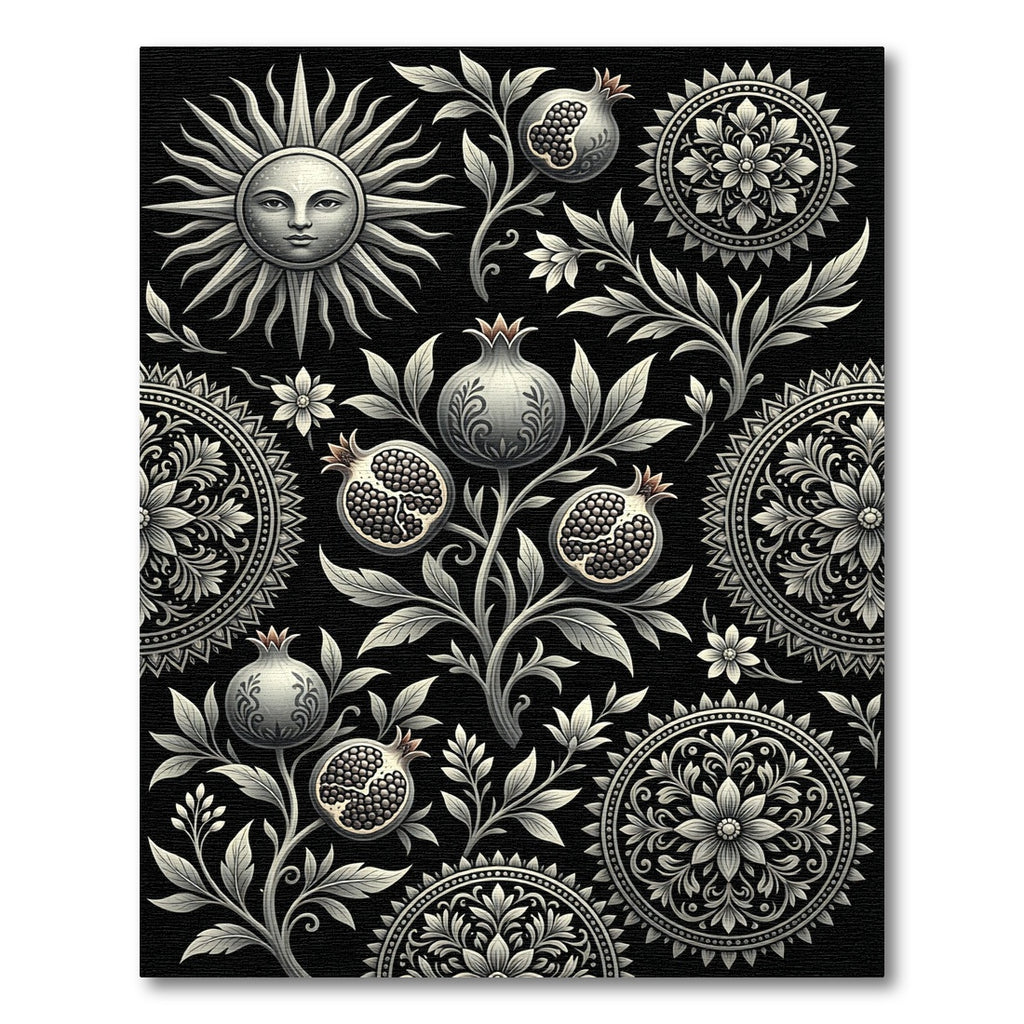 Silver Sun Pomegranate Floral Medallion Rug