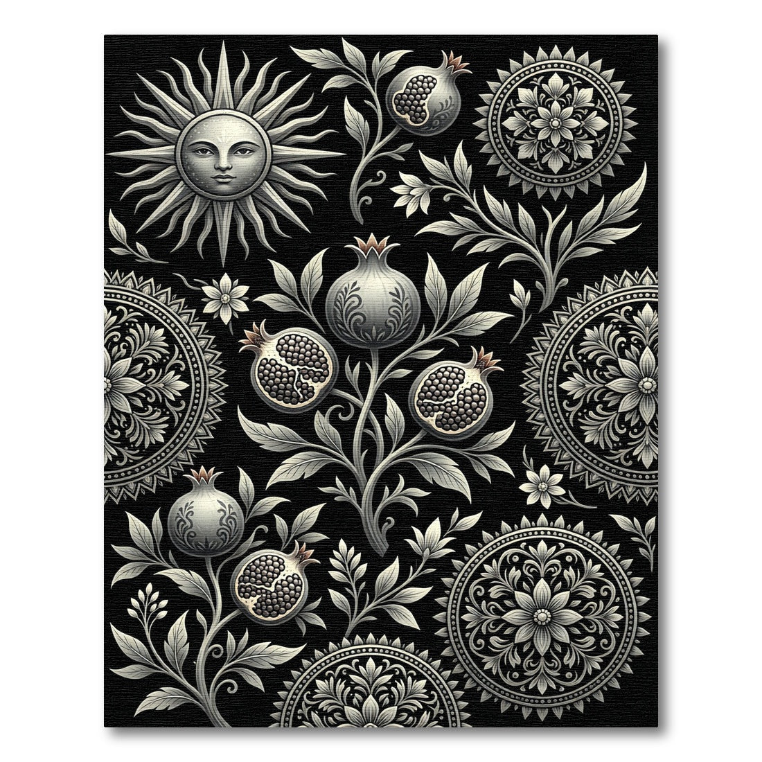 Silver Sun Pomegranate Floral Medallion Rug