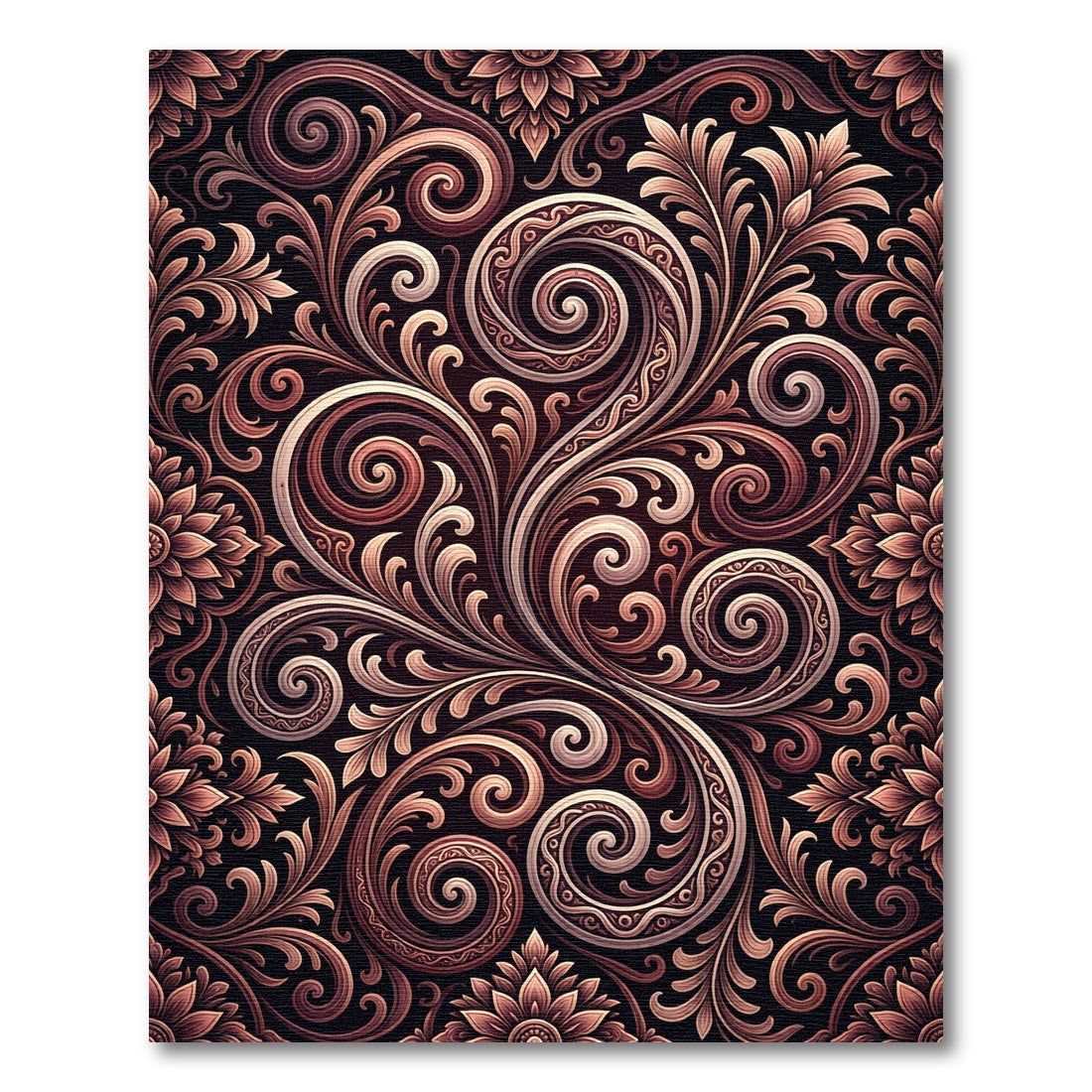 Ornate Scrollwork Floral Bronze Rug
