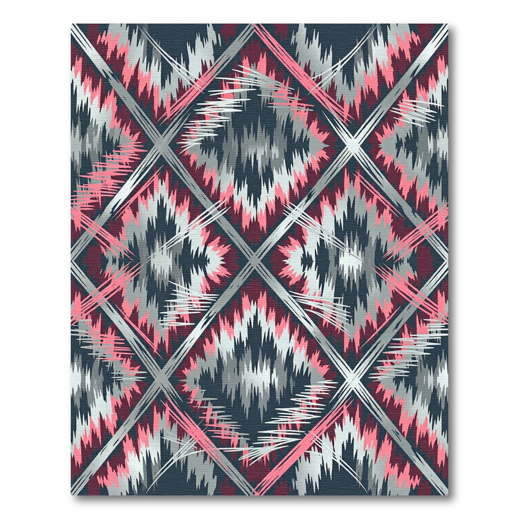 Pink and Gray Abstract Ikat Diamond Rug