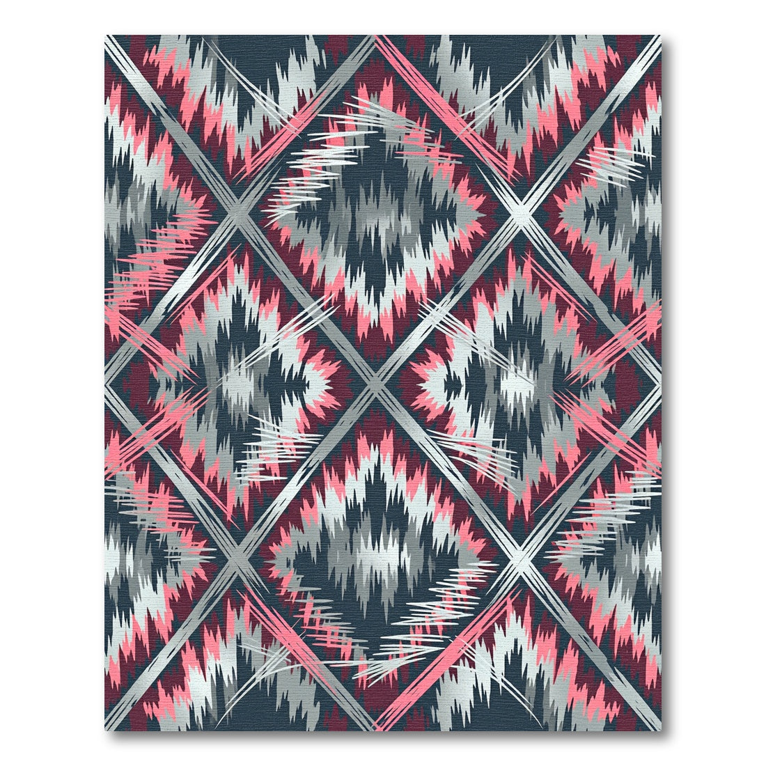 Pink and Gray Abstract Ikat Diamond Rug