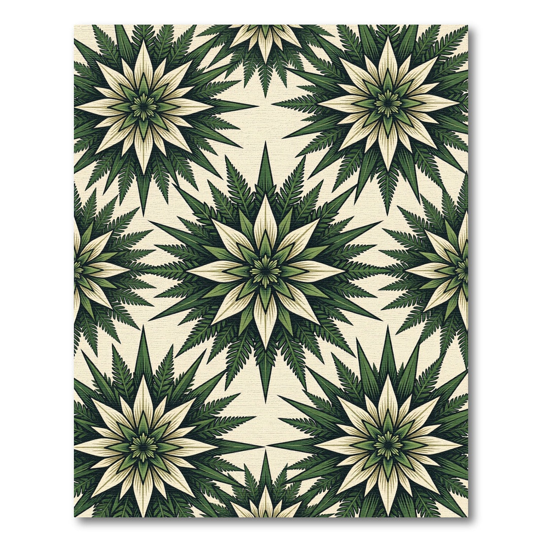 Earthy Green Fern Botanical Star Tile Rug