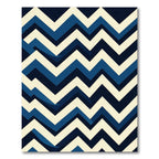 Navy and Cream Chevron Geometric Rug