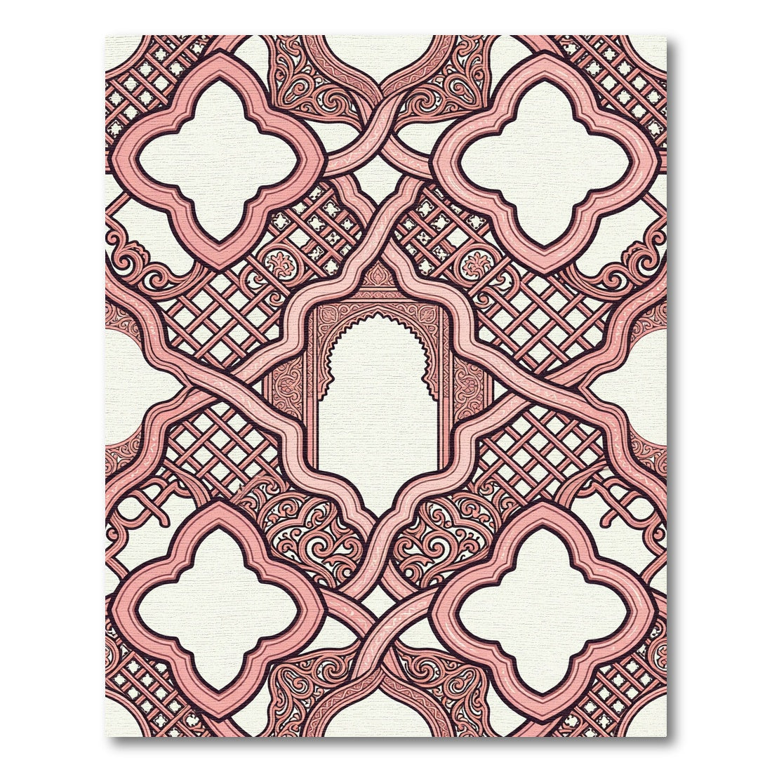 Pink Arabesque Interlocking Lattice Relief Rug