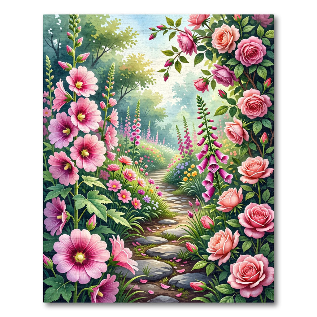 Enchanted Pink Floral Garden Path Rug