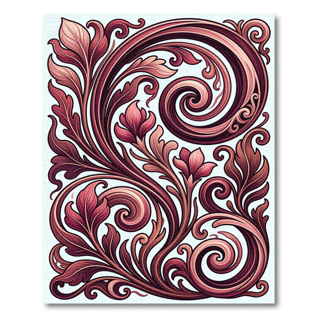 Crimson Blush Floral Swirl Ornament Rug