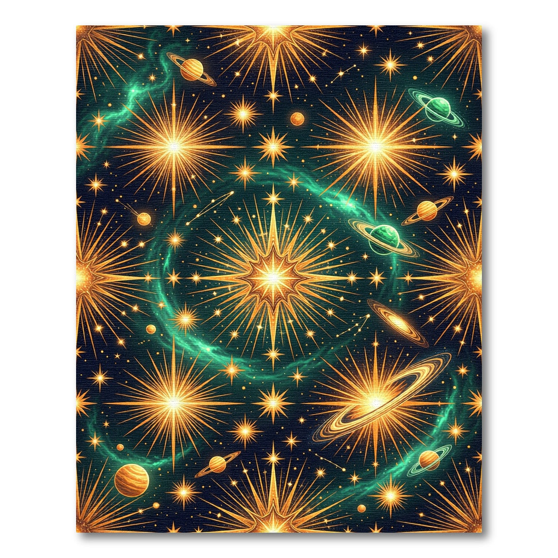 Celestial Golden Starry Galaxy Rug