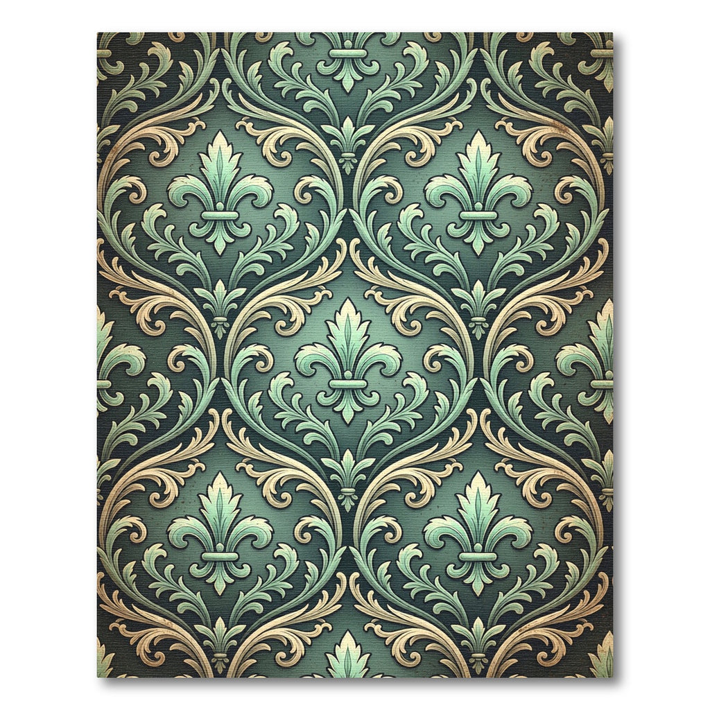 Elegant Green Fleur-de-lis Damask Ornament Rug