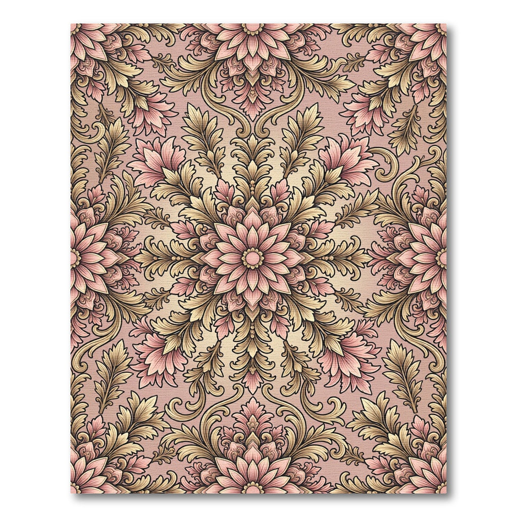 Vintage Pink Gold Floral Scroll Rug
