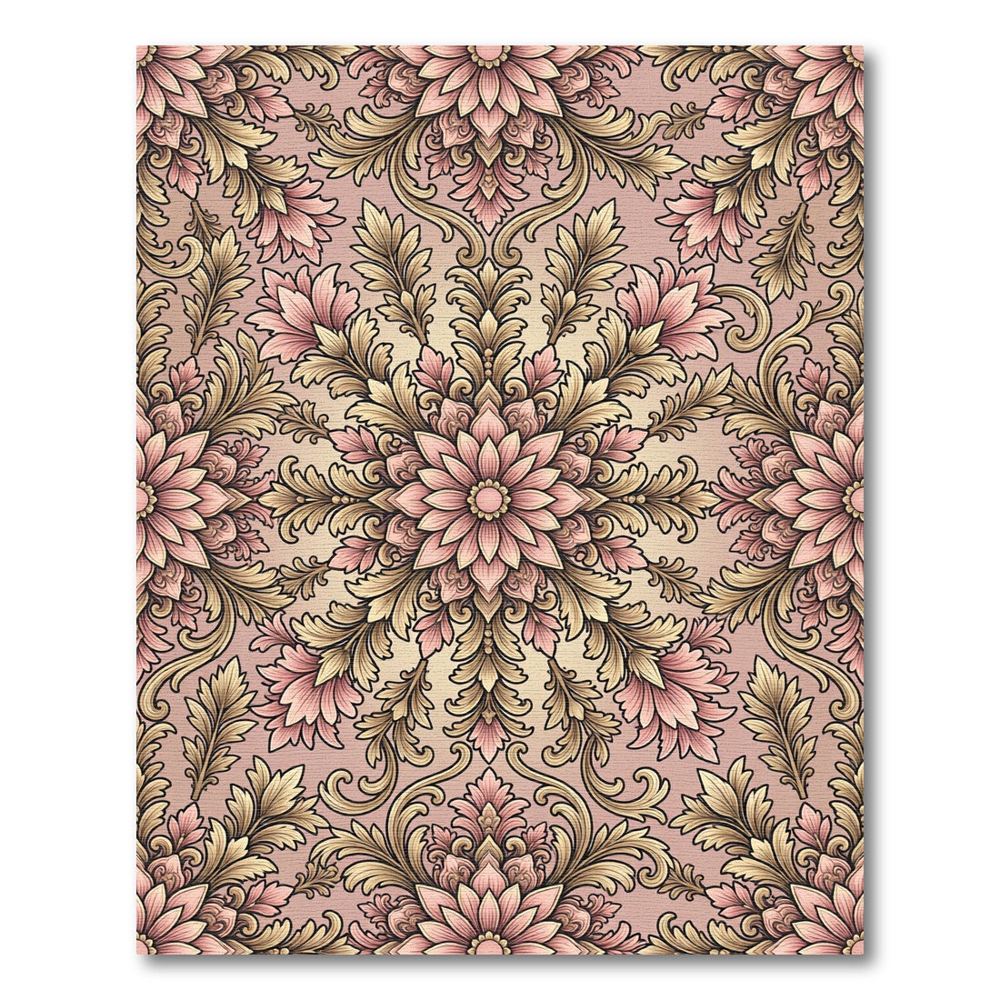 Vintage Pink Gold Floral Scroll Rug