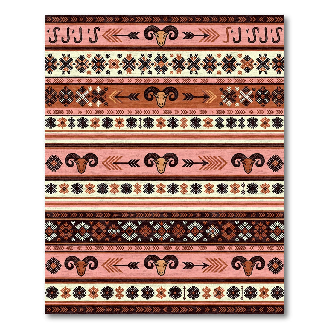 Earthy Ram Head Tribal Stripe Rug