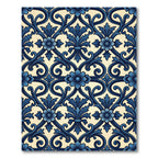 Deep Blue Floral Acanthus Scrollwork Rug
