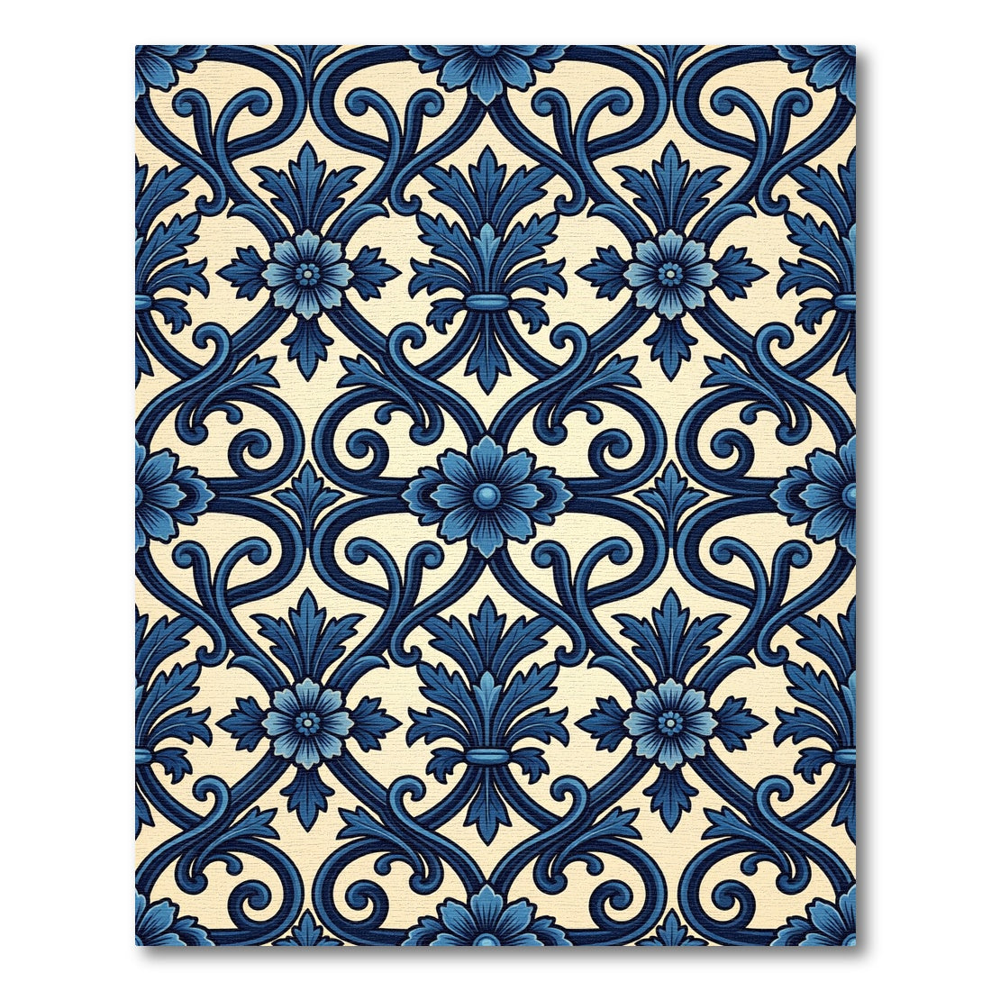 Deep Blue Floral Acanthus Scrollwork Rug