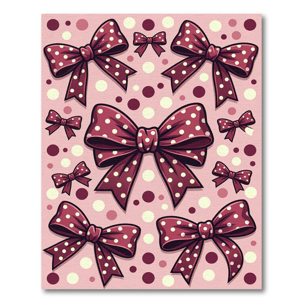 Polka Dot Maroon Bows on Pink Rug