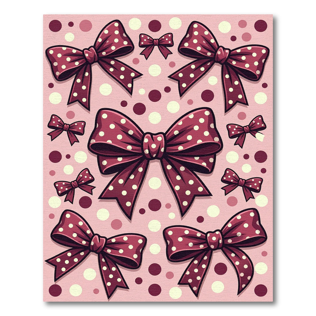 Polka Dot Maroon Bows on Pink Rug