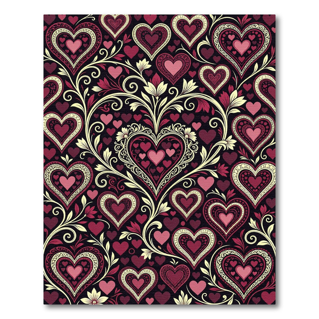Ornate Crimson Heart Floral Swirl Rug