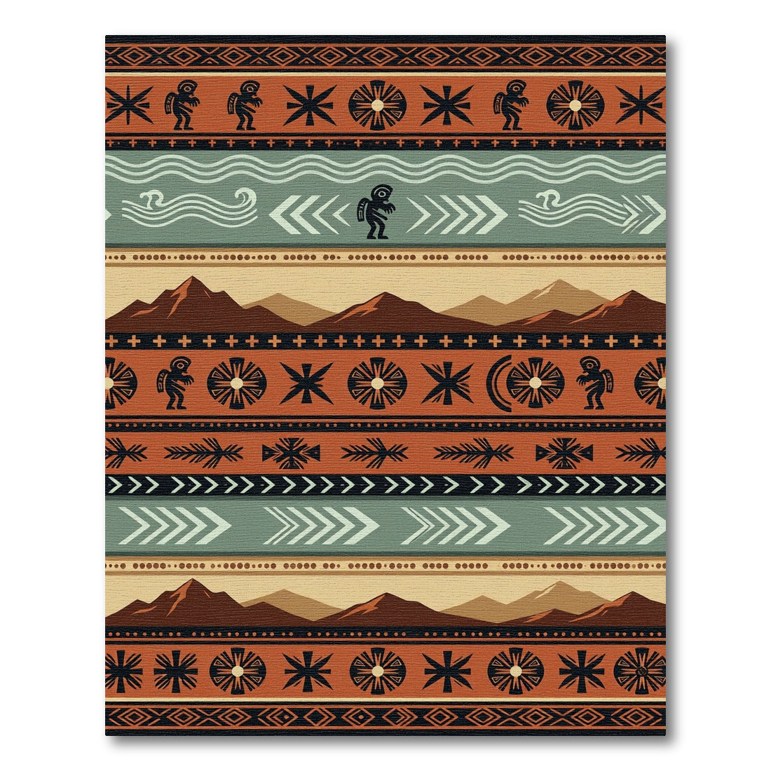 Southwestern Terracotta Mountain Kokopelli Stripe Rug