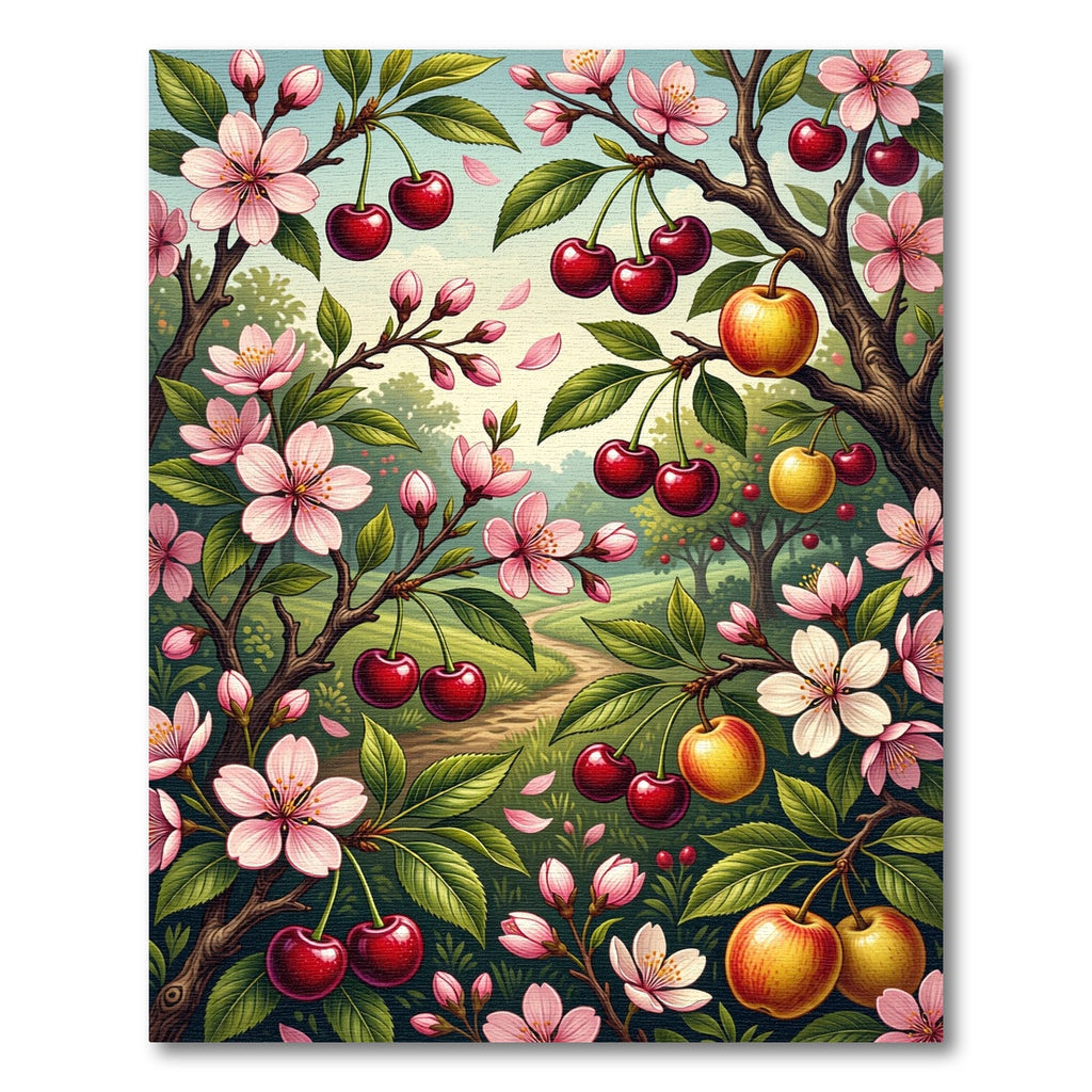 Vibrant Cherry Blossom Garden Scene Rug