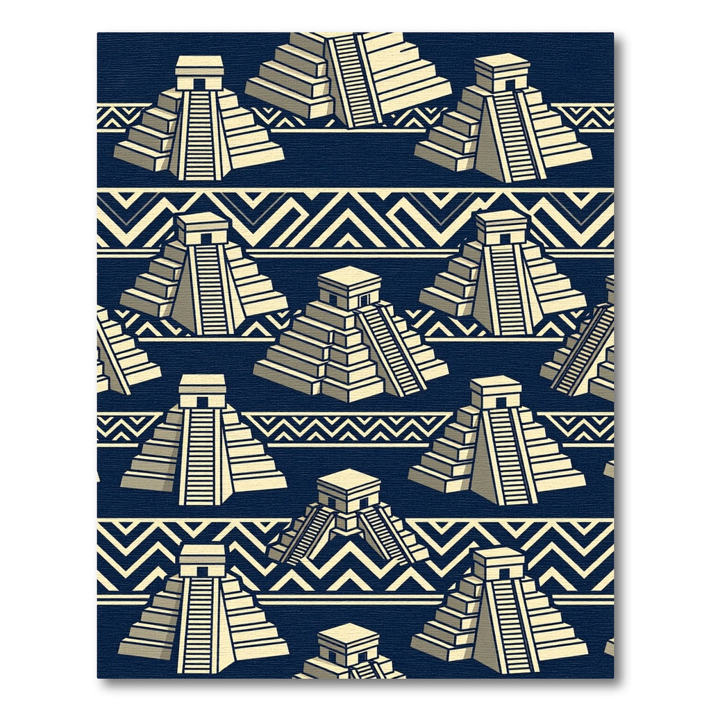 Navy Blue Aztec Step Pyramid Geometry Rug