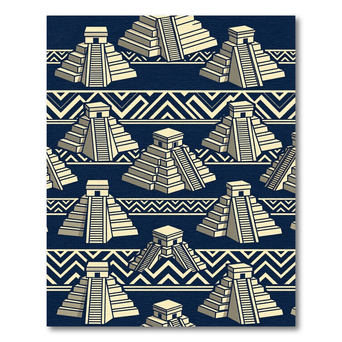 Navy Blue Aztec Step Pyramid Geometry Rug