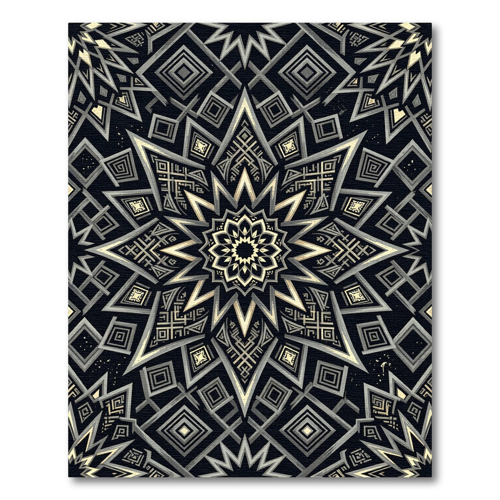 Gold and Charcoal Geometric Star Medallion Rug