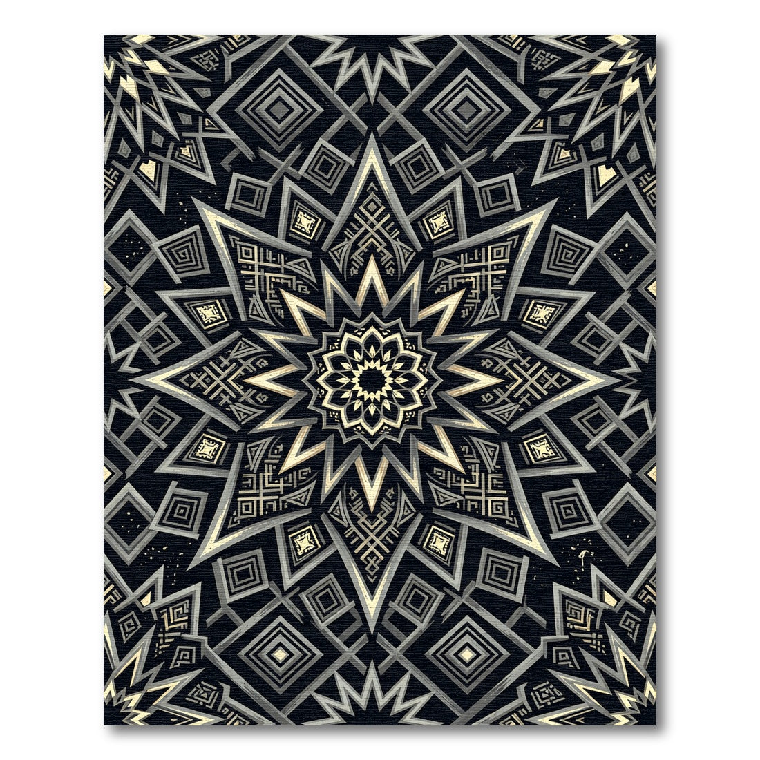 Gold and Charcoal Geometric Star Medallion Rug