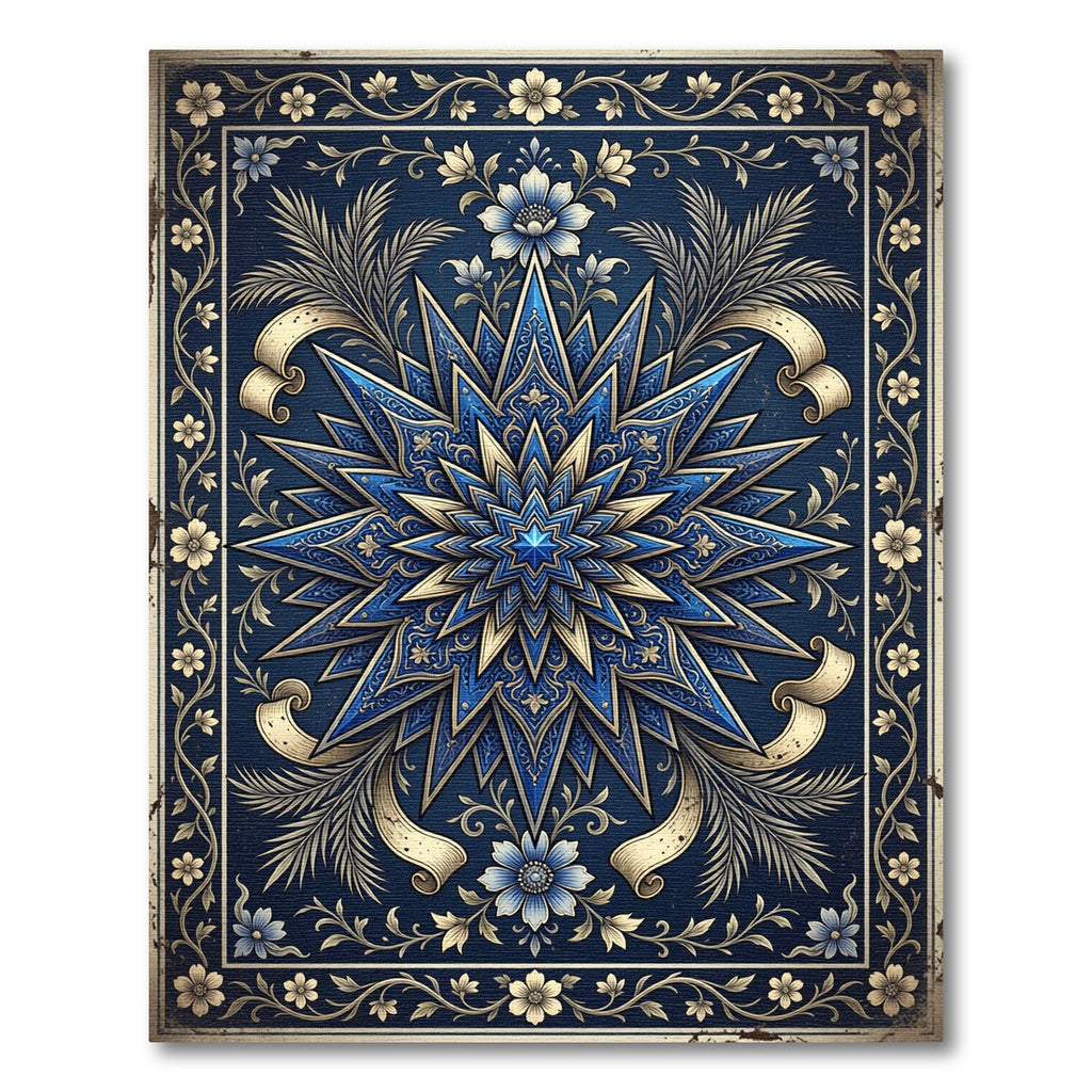 Elegant Navy Gold Celestial Star Medallion Rug