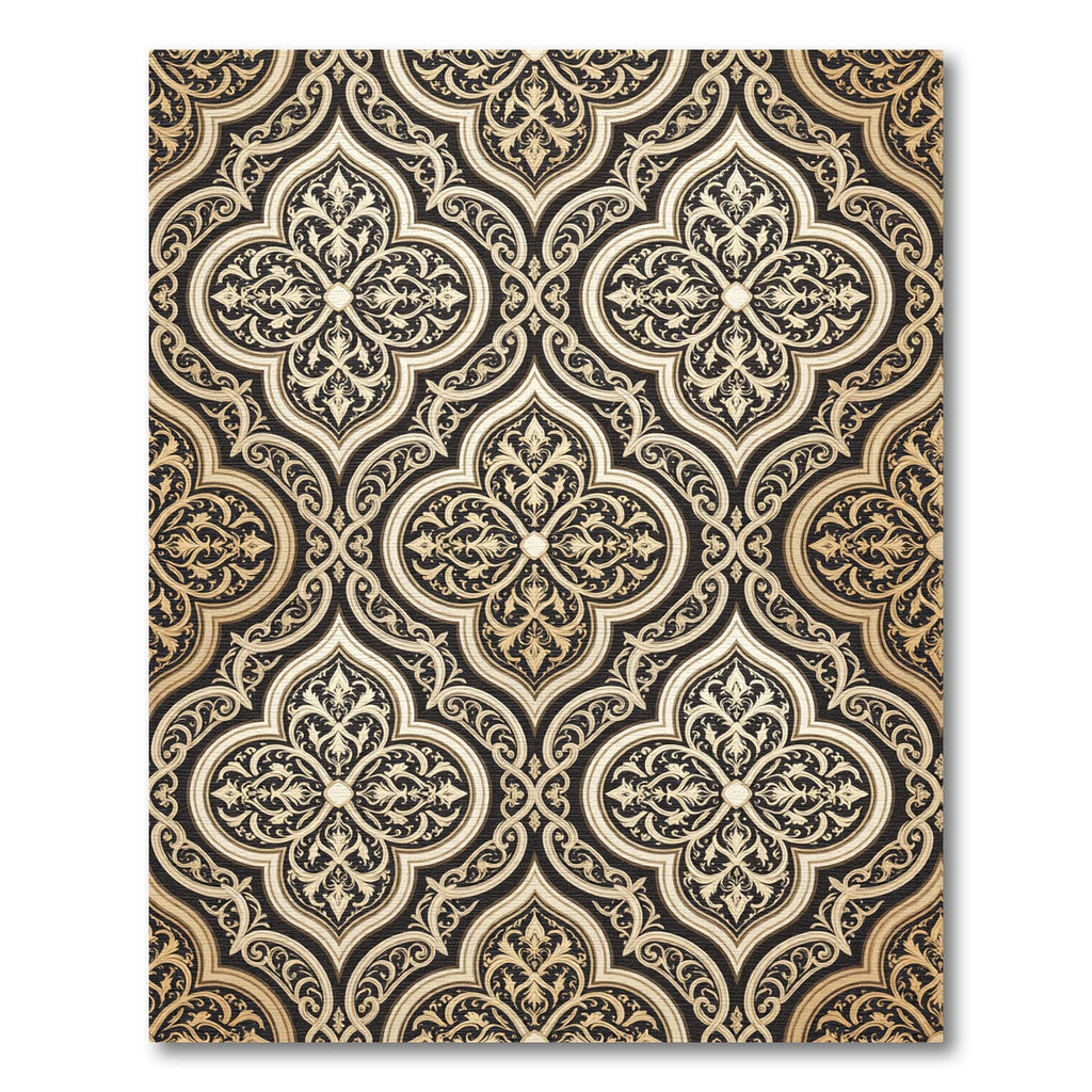 Elegant Black Gold Arabesque Medallion Rug