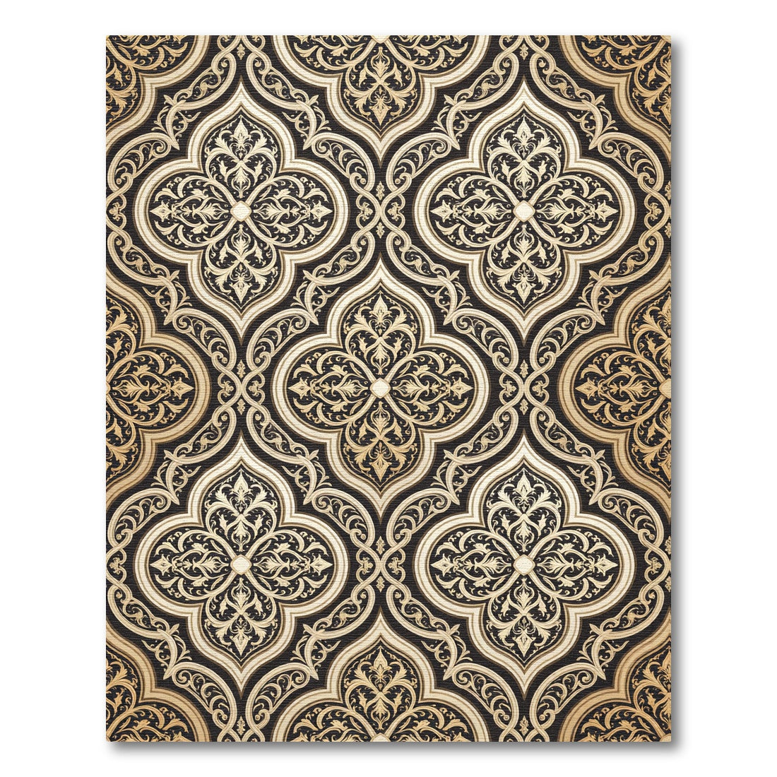 Elegant Black Gold Arabesque Medallion Rug