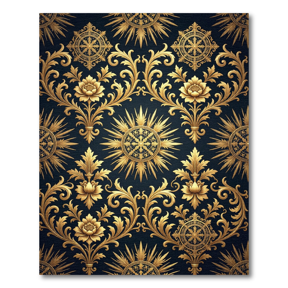 Royal Gold Floral Sunburst Damask Rug