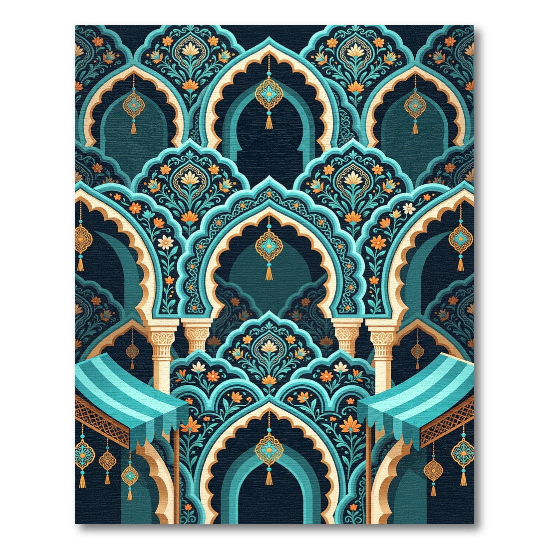 Teal Golden Arch Floral Harmony Rug